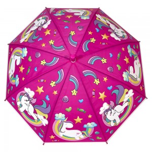 I-Ovida engabizi kakhulu ye-PVC ezenzekelayo yabantwana I-clear silk print unicorn Umbrella Paraguas Parapluie Sombrillas yabantwana