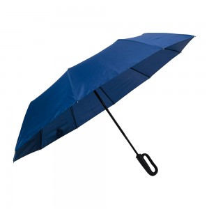OVIDA Custom Logo 10 Ribs Windproof Folding Umbrella Ring Buckle Handle Portable 3 Fold Parasol with Hook