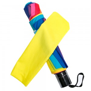 OVIDA 3 folding large umbrella high quality pongee fabric rainbow umbrella