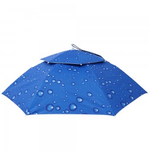 Ovida Portable double folding outdoor fan for head galvanized cold small cooling parasol with led light hat umbrella for fishing