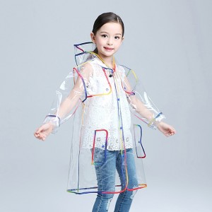 Ovida Hot Sales boys girls Colorful Hem waterproof Kids EVA clear plastic raincoat