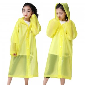 Ovida Portable EVA Rain Coats Reusable Rain Poncho with Hood and Elastic Cuff Sleeves for children