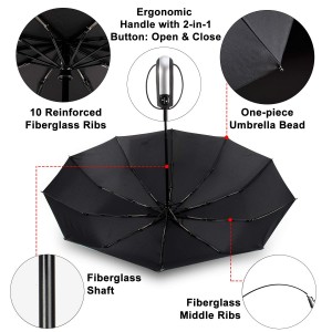 Ovida Full Automatic Umbrella Men's Retro Wood Handle Three Fold Ten Bone Umbrella Business Business Na-eme ka Ifufe Na-eguzogide
