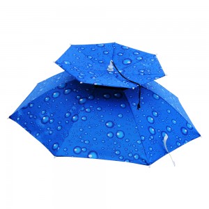 Ovida Portable double folding outdoor fan for head galvanized cold small cooling parasol with led light hat umbrella for fishing