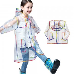 Ovida Hot Sales boys girls Colorful Hem waterproof Kids EVA clear plastic raincoat