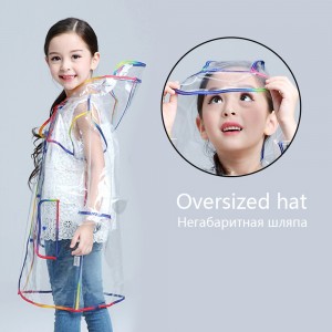 Ovida Hot Sales boys girls Colorful Hem waterproof Kids EVA clear plastic raincoat
