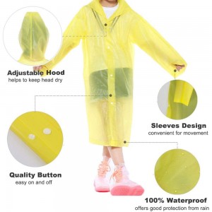 Ovida Portable EVA Rain Coats Reusable Rain Poncho with Hood and Elastic Cuff Sleeves for children