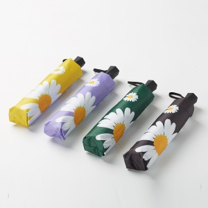 21 inch 8 ribs manual open unique handle design with daisy flower 3 fold umbrella