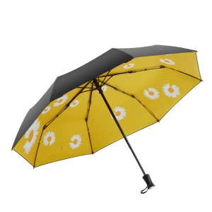 21 inch 8 ribs manual open unique handle design with daisy flower 3 fold umbrella