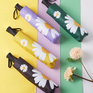 21 inch 8 ribs manual open unique handle design with daisy flower 3 fold umbrella
