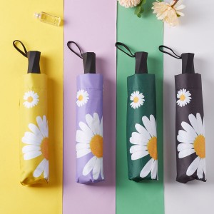 21 inch 8 ribs manual open unique handle design with daisy flower 3 fold umbrella