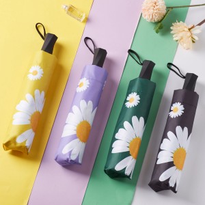 21 inch 8 ribs manual open unique handle design with daisy flower 3 fold umbrella