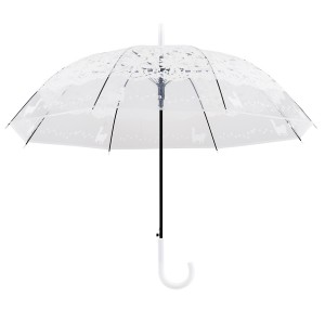 Umbrelă din plastic cu deschidere automată, dreaptă, transparentă, în formă de cupolă, cu bule,