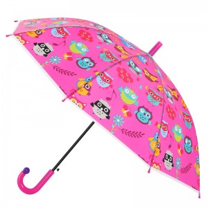 Ovida 2022 Plastic Kids umbrella Most popular straight auto open straight umbrella J handle pairs with blue Parrot patton custom size logo patton