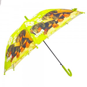 Umbrella tat-Tfal Ovida Miftuħa Awtomatika Disinn tal-Ġriewi Drapp Pongee Umbrella Qawwija
