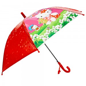 New Fashion Design for Umbrellas - Ovida Hot sell Automatically Open Umbrella Cat Flower Pattern Cute Printing Red Kid Umbrella – DongFangZhanXin