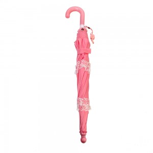 Ovida Hot sell Automatic Open Umbrella White Lace Cute Custom Your Logo Plastic J Shape Pink Kid Umbrella
