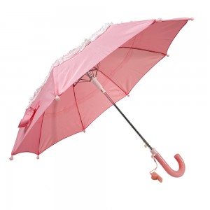 Ovida Hot sell Automatic Open Umbrella White Lace Cute Custom Your Logo Plastic J Shape Pink Kid Umbrella