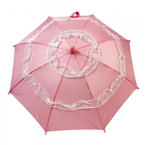 Ovida Hot sell Automatic Open Umbrella White Lace Cute Custom Your Logo Plastic J Shape Pink Kid Umbrella