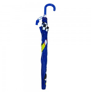 Ovida Hot sell Automatic Open Umbrella Car Pattern Cute Custom Logo Plastic J Shape Blue Kid Umbrella with Ear