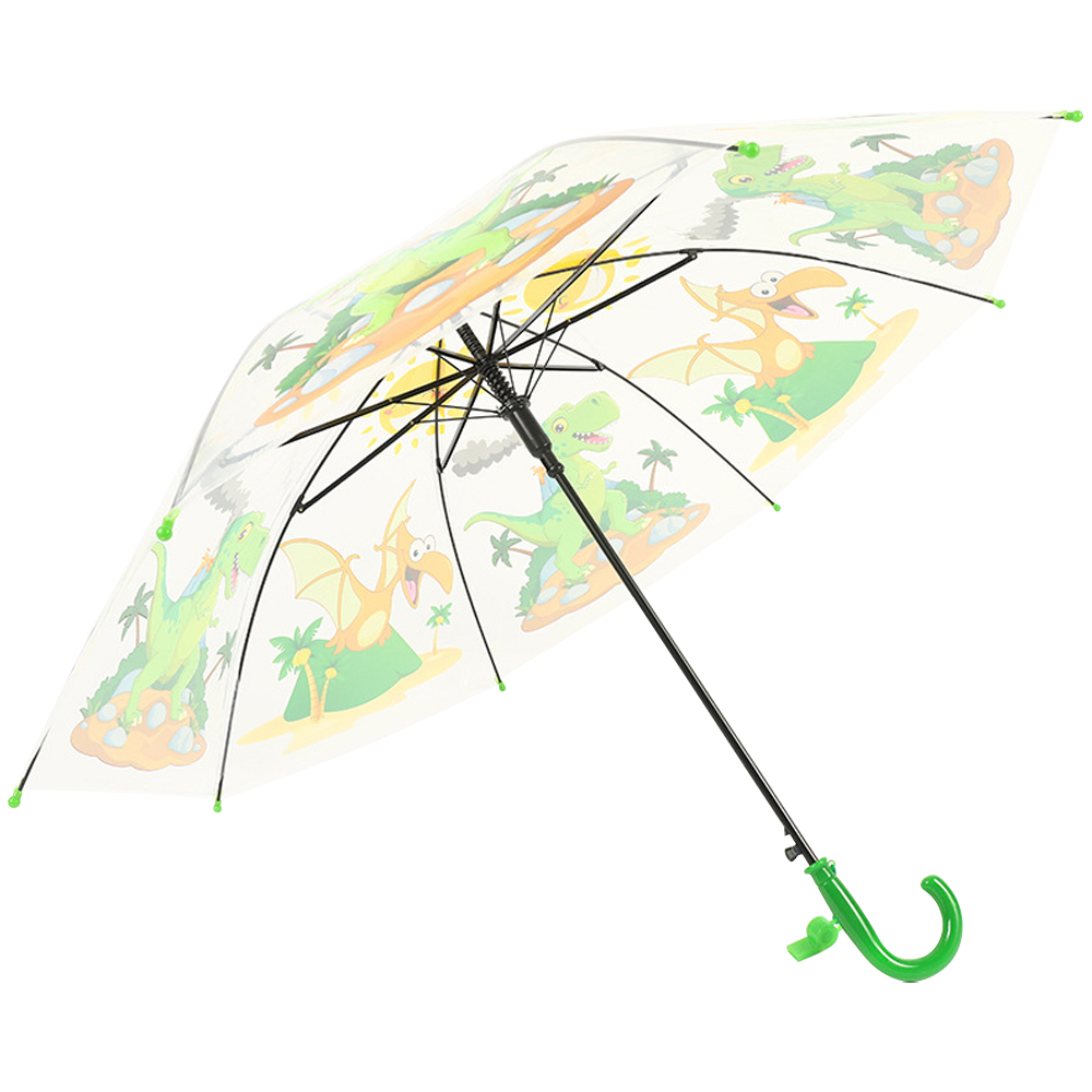 Ovida Manufacturer Supply Clear Kids Umbrella Lovely Animal Printing Straight Transparent POE Children Umbrella With Whistle