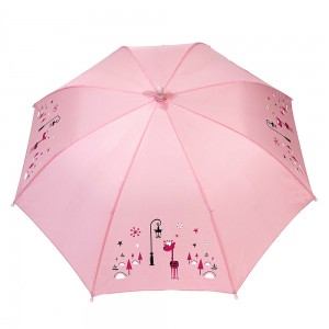 Ovida 190T rosa Pongee Manuell opzemaachen riicht Rosa Regenschirm fir Meedercher Regenschirm mat Faarfwiesseldrock Kannerregenschirm