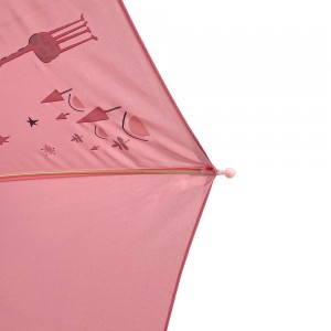 Ovida 190T rosa Pongee Manuell opzemaachen riicht Rosa Regenschirm fir Meedercher Regenschirm mat Faarfwiesseldrock Kannerregenschirm
