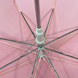 Ovida 190T rosa Pongee Manuell opzemaachen riicht Rosa Regenschirm fir Meedercher Regenschirm mat Faarfwiesseldrock Kannerregenschirm