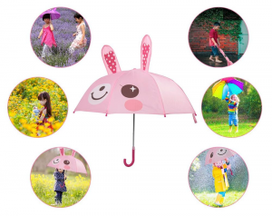 Ovida Pink Rabbit 3D Animal Kids Umbrella With Custom Logo Safe Manual Open And Close High Quality Foberglass Kids Umbrella