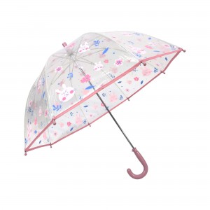 OVIDA Custom OEM Children’s POE Transparent Umbrella for Kids Semi-automatic Long-handled Umbrella