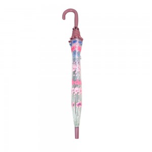 OVIDA Custom OEM Children’s POE Transparent Umbrella for Kids Semi-automatic Long-handled Umbrella