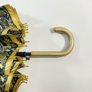 Paraugas rectos de luxo de tamaño grande de 23 polgadas e 16 varillas con asa dourada