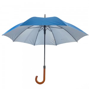 Ovida Blue Anti-UV Wood Stick Umbrella Automatic Wood Handle Custom Umbrella