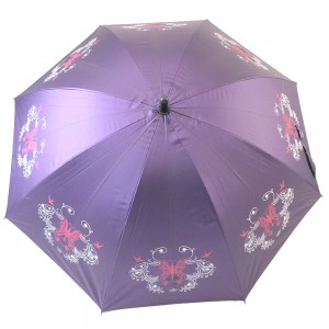 OVIDA Straight Umbrella J Handle Pongee Fabric Violet na Black Coating Nchedo UV Nhazi ahaziri ahazi