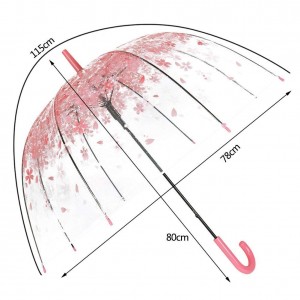 Ovida Sakura Cherry Blossom Pink Transparent Clear Bubble Umbrella