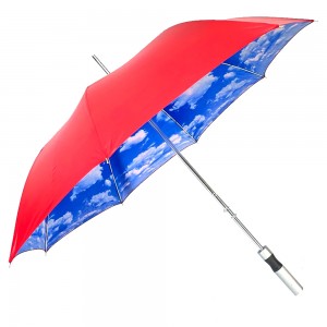 Aka Ovida Aluminum na Shaft Umbrella Nwere Ribs Abụọ Sky Blue UV Coating Umbrella Mgbasa ozi dị elu Elu Uwe Omenala omenala