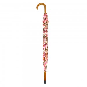 Paraguas OVIDA de 23 pulgadas, 8 varillas, para mujer, con mango de madera y tela pongee con estampado floral. Se acepta impresión de logotipo personalizado.