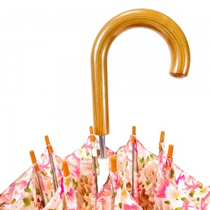 Paraguas OVIDA de 23 pulgadas, 8 varillas, para mujer, con mango de madera y tela pongee con estampado floral. Se acepta impresión de logotipo personalizado.
