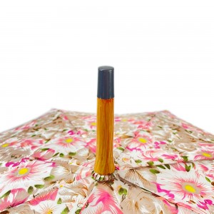 Paraguas OVIDA de 23 pulgadas, 8 varillas, para mujer, con mango de madera y tela pongee con estampado floral. Se acepta impresión de logotipo personalizado.