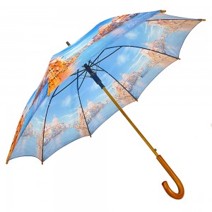 OVIDA Wooden Shaft Umbrella Colorful Fabric and J Shape Handle Accept Custom Design
