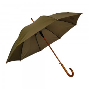 Custom Logo 23 Inch Auto Open Straight Umbrella with Wooden Handle