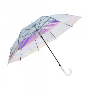OVIDA Manufacturer Wholesale Creative Laser Umbrella Transparent Colorful Reflective Long Handle Umbrella