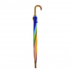Ovida Cheap promotional Multi Colors 16 Panels Long Wooden Handle Ladies Girl Women Decorative Straight Golf Rainbow Umbrella