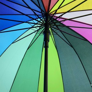 Ovida Cheap promotional Multi Colors 16 Panels Long Wooden Handle Ladies Girl Women Decorative Straight Golf Rainbow Umbrella
