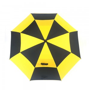 Ovida Black splicing Yellow color Best Quality Fiberglass Ribs Double Canopy Windproof Auto Polo Umbrella with Logo for Gift