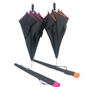 Ovida pongee fabric Straight Auto Open Aluminum shaft Fiberglass Golf Umbrella High Quality black Windproof Golf Umbrella