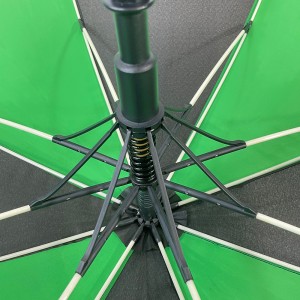 Ovidaカラーファイバーグラスフレームとシャフト、丈夫なWondpoof J型ハンドル、ロゴプリント入りパーソナライズゴルフ傘
