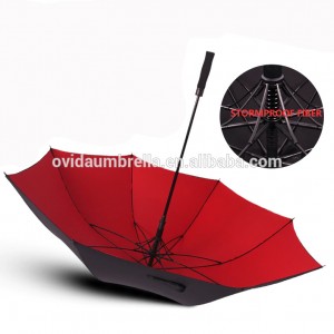 Ovida երկշերտ քամուց պաշտպանող ավտոմատ բացվող ուղիղ գոլֆի հովանոց՝ անհատական ​​լոգոտիպով