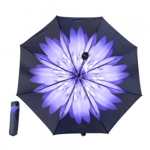OVIDA three folding flower umbrella black coating UV protection sun and rain umbrella