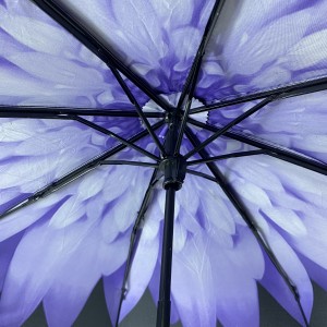 OVIDA three folding flower umbrella black coating UV protection sun and rain umbrella